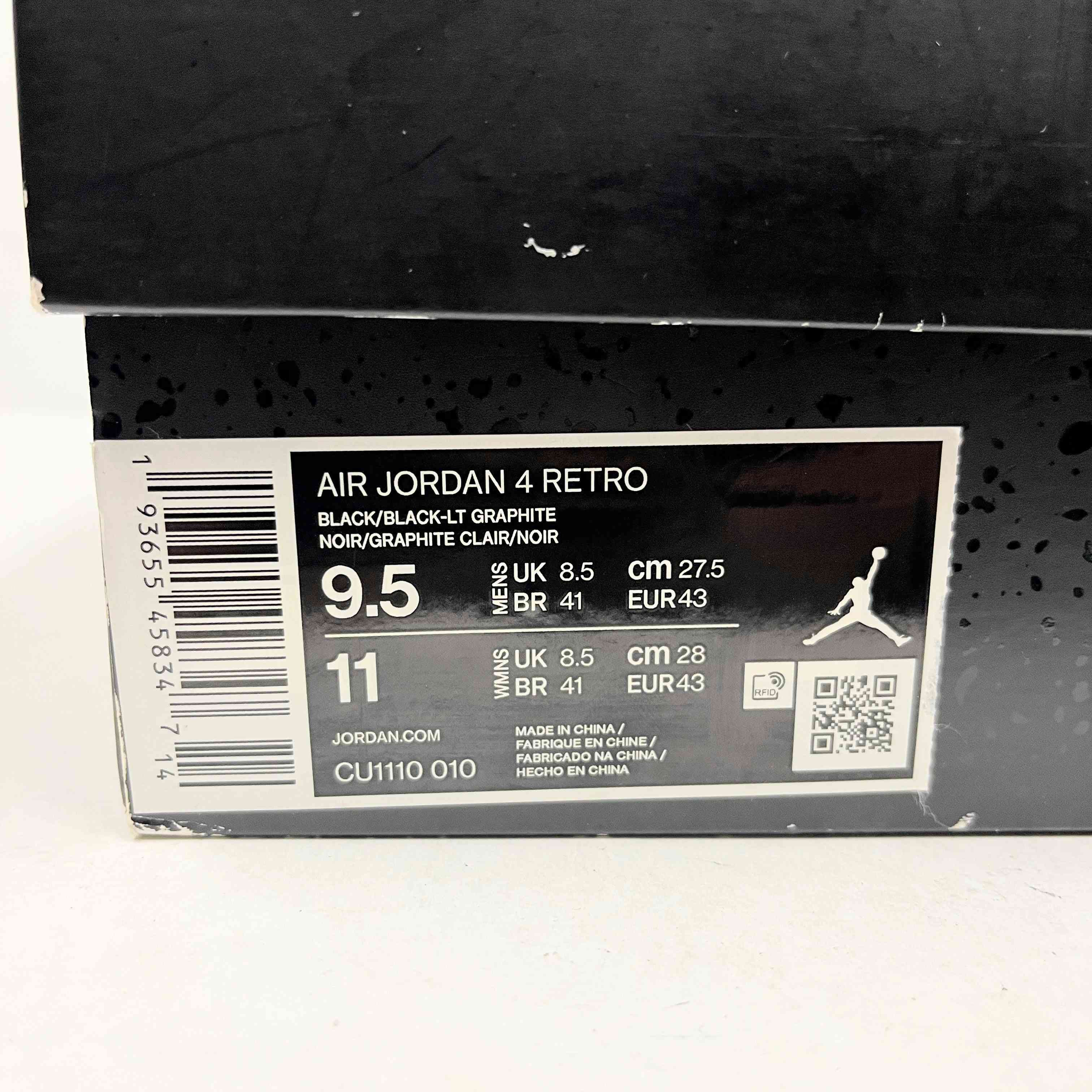 【US9.5】 AIR JORDAN 4 RETRO BLACK CAT 2020 CU1110-010 【USED】