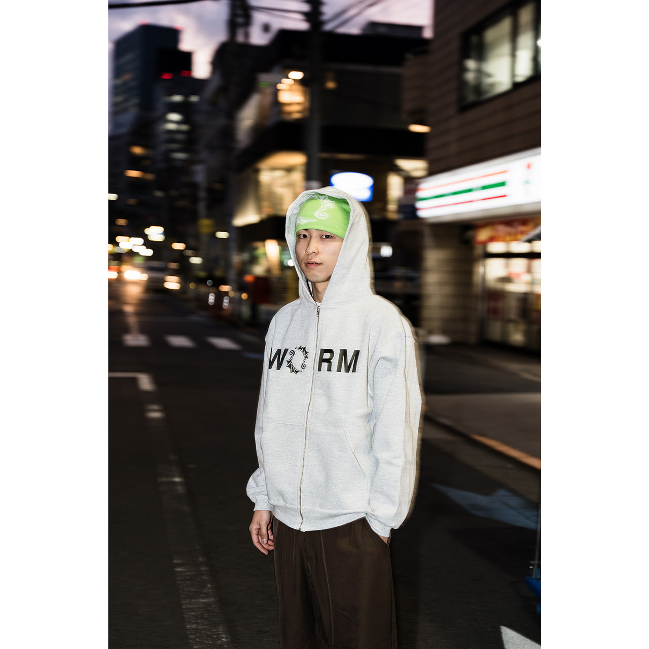WORM LOGO Zip-Up Hoodie Ash