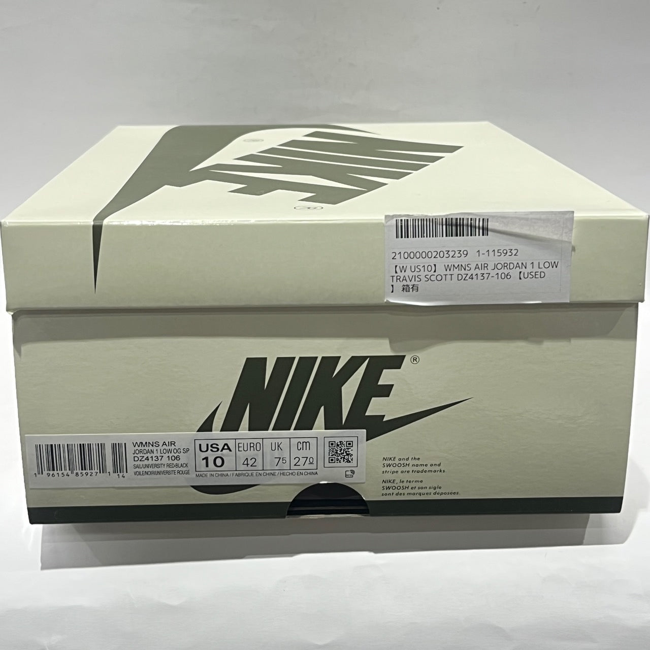 【W US10】 WMNS AIR JORDAN 1 LOW TRAVIS SCOTT DZ4137-106 【USED】