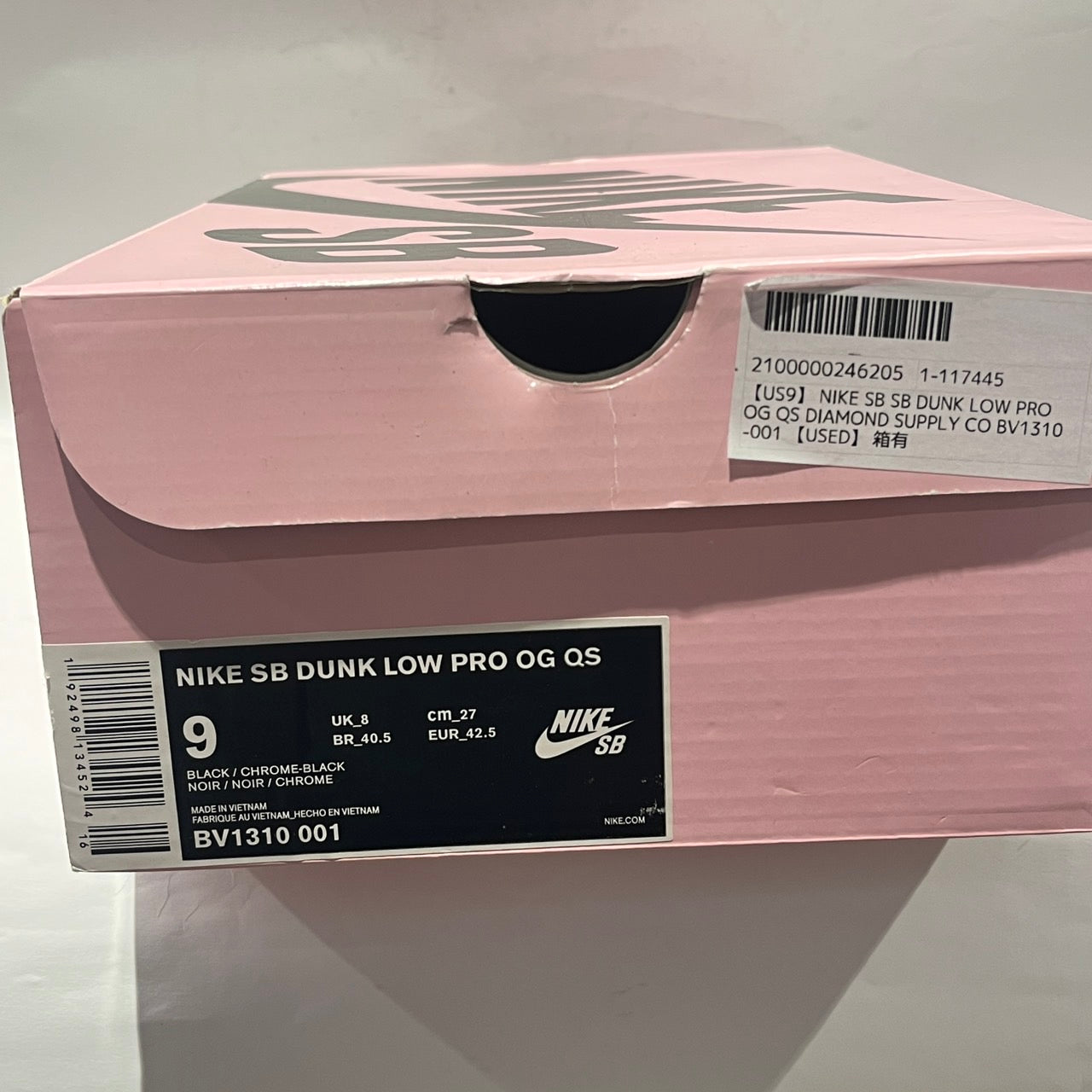 【US9】 NIKE SB SB DUNK LOW PRO OG QS DIAMOND SUPPLY CO BV1310-001 【USED】
