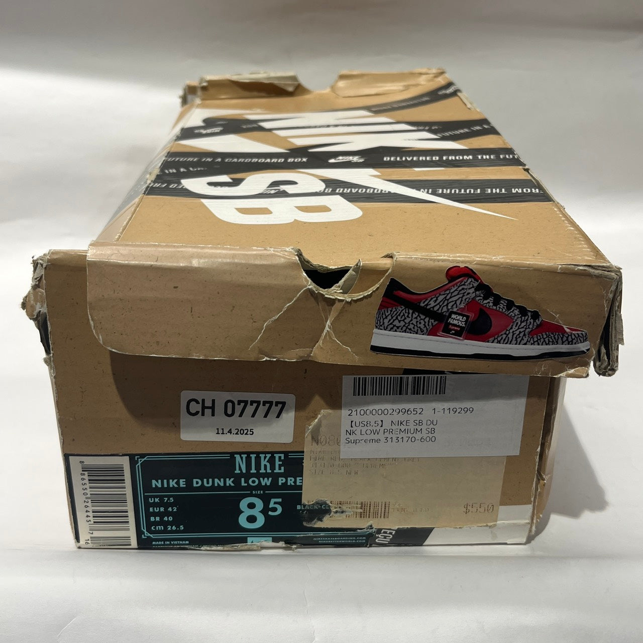 【US8.5】 NIKE SB DUNK LOW PREMIUM SB Supreme 313170-600 【USED】