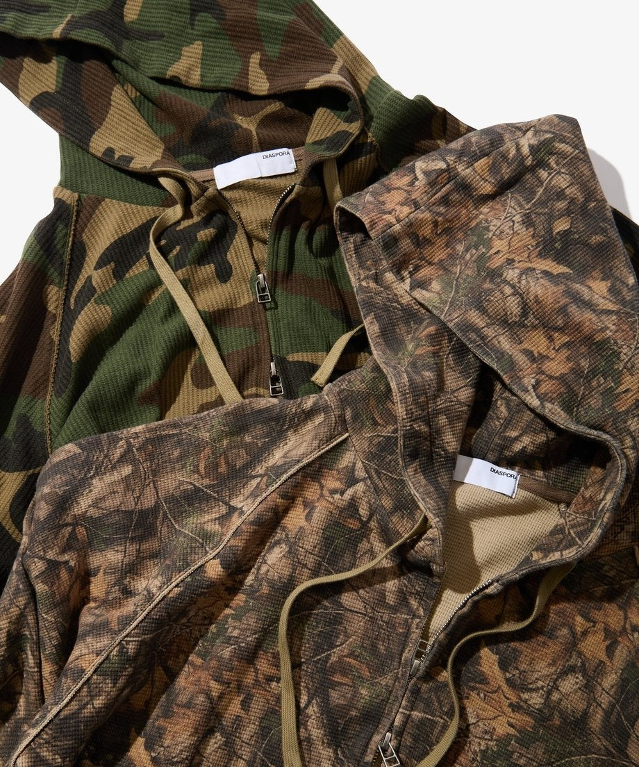 Diaspora skateboards Dry Waffle Full Zip Hoodie Woodland Camo L