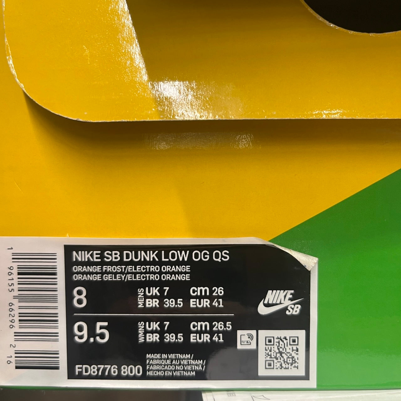 【US8】 NIKE SB SB DUNK LOW OG QS ORANGE LOBSTER FD8776-800 【USED】
