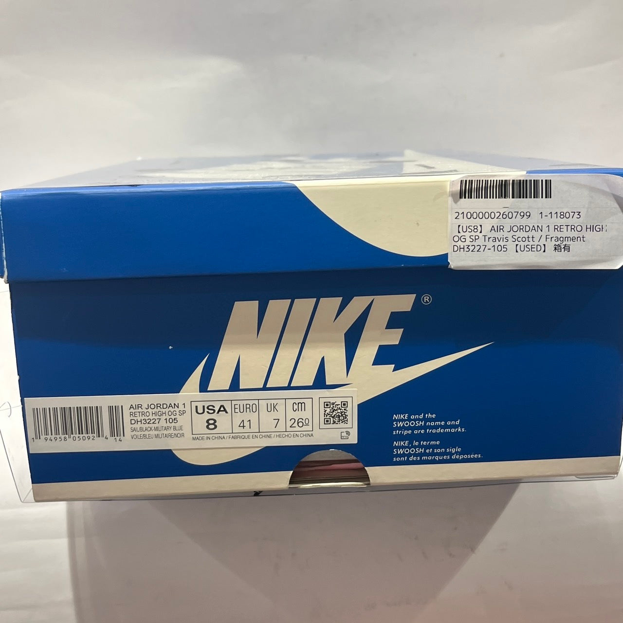 【US8】 AIR JORDAN 1 RETRO HIGH OG SP Travis Scott / Fragment DH3227-105 【USED】