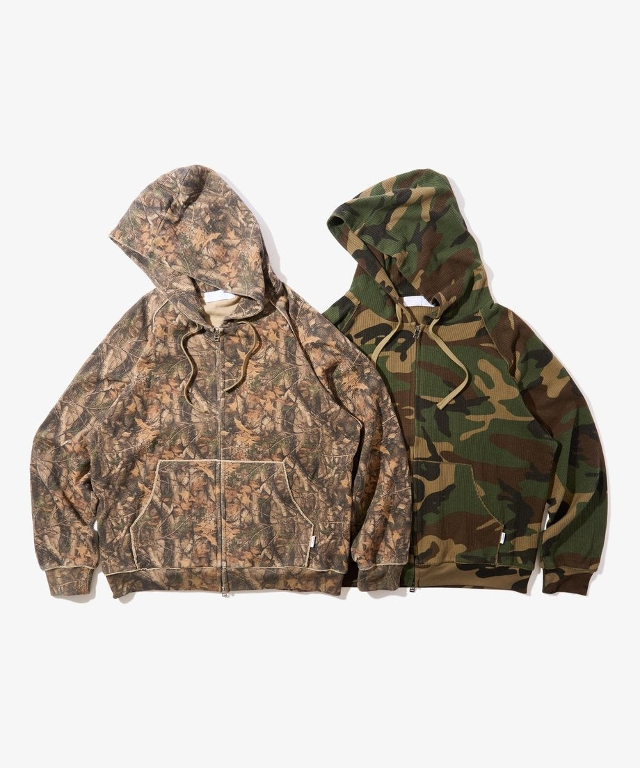 Diaspora skateboards Dry Waffle Full Zip Hoodie Woodland Camo L